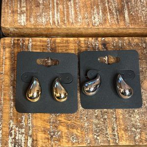 Gold and Silver Teardrop Earrings (Set of 2)